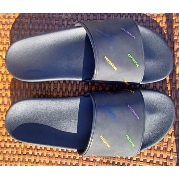 Balenciaga Pool Slides Men's Black Muti Colored Logo Pride US12 EU45 - Picture 4 of 10